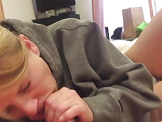 Blond whore sucking for cum