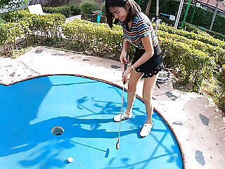 Amateur Thai teen is really bad at minigolf, but good at sex